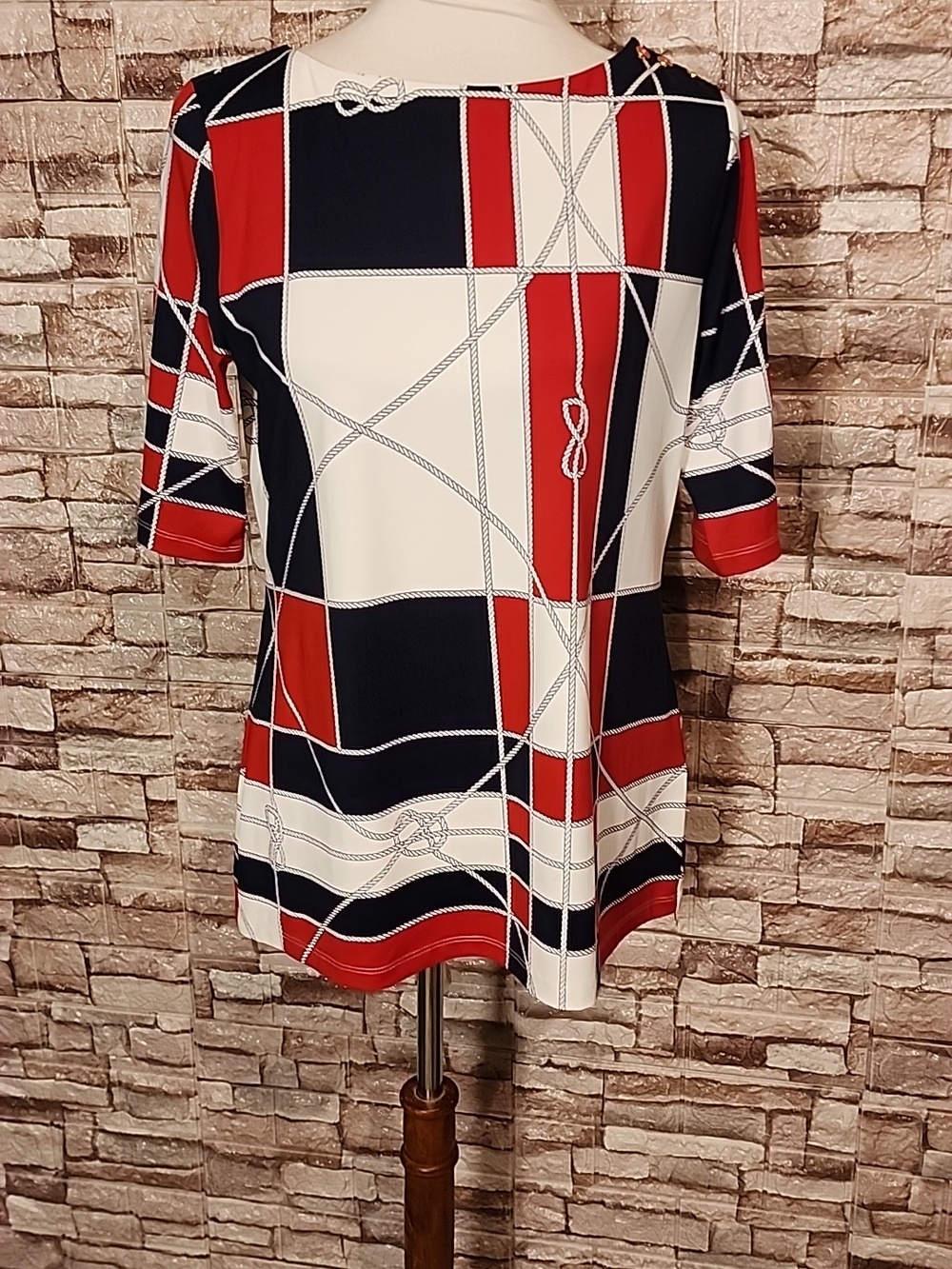 Charter Club Geometric Red and Blue Women's Blouse
